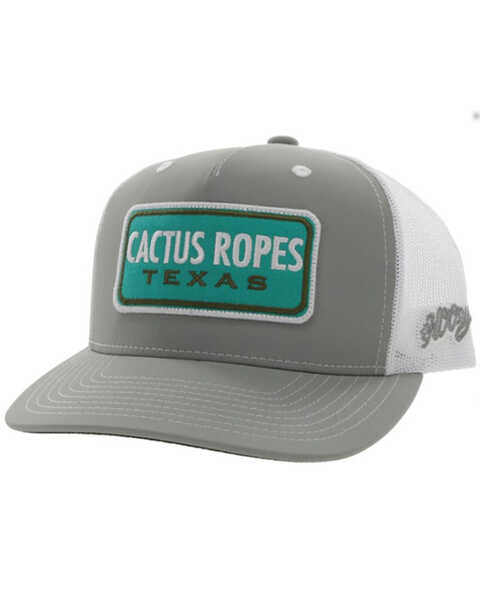 Hooey Men's Cactus Ropes Patch Mesh Back Trucker Cap, Grey, hi-res