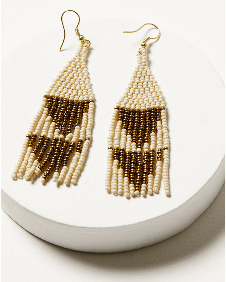 Ink + Alloy Women's Triangle Seed Bead Fringe Earrings , Gold, hi-res