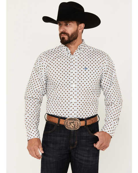Ariat Men's Garvie Southwestern Geo Print Long Sleeve Button-Down Western Shirt , White, hi-res