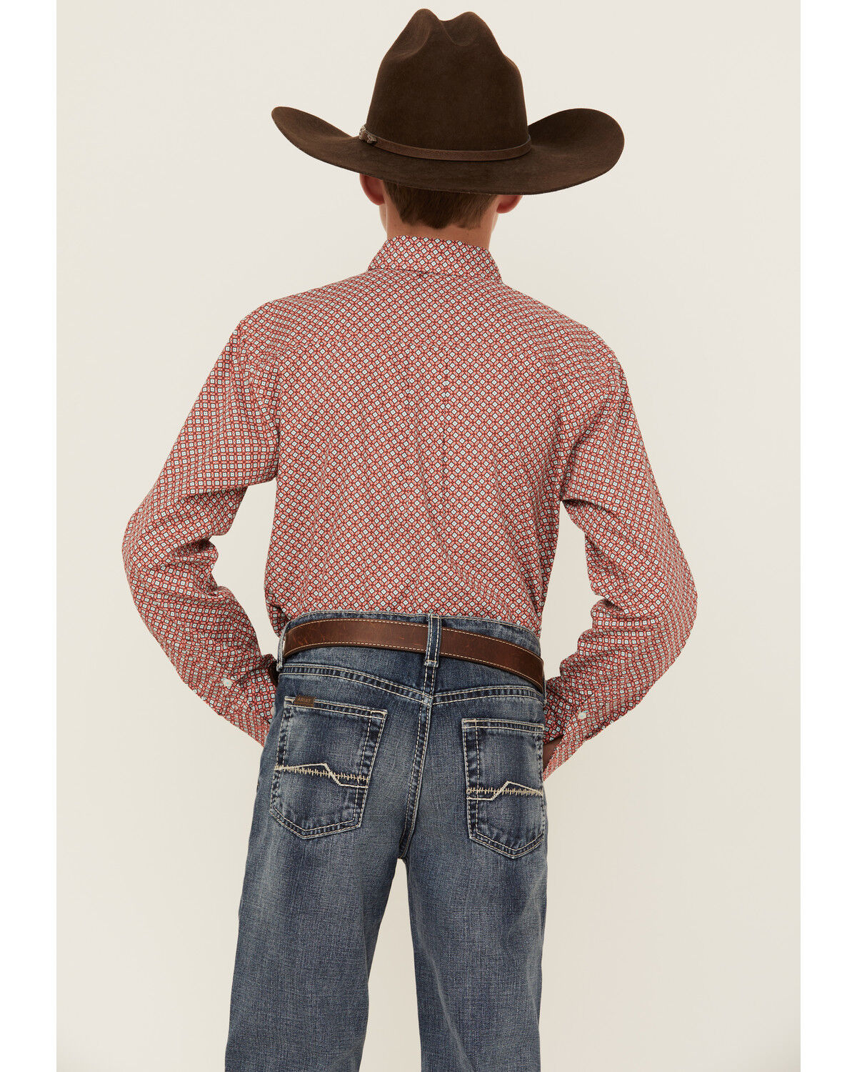 Image #4 - Cinch Boys' Geo Print Long Sleeve Button-Down Western Shirt, Red, hi-res
