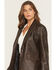 Image #2 - Miss Me Women's Faux Leather Oversized Blazer, Chocolate, hi-res