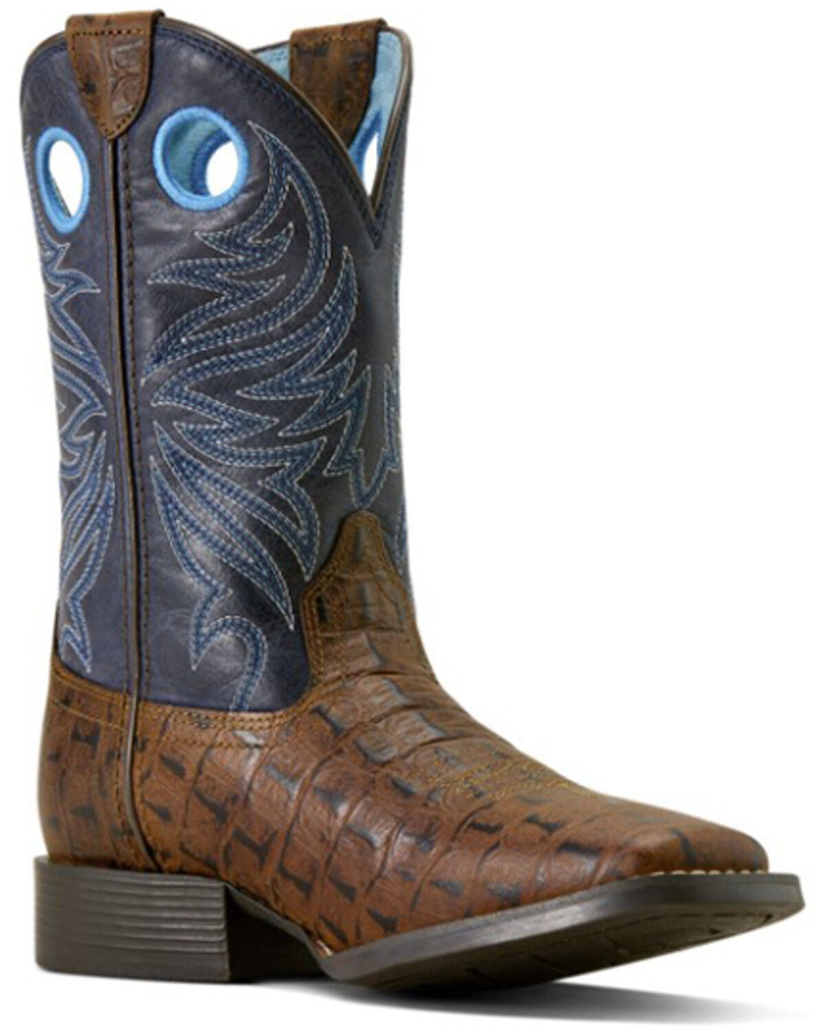Image #1 - Ariat Boys' Knox Crocodile Print Western Print Western Boots - Broad Square Toe, Navy, hi-res
