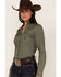 Image #2 - Roper Women's Medallion Print Long Sleeve Snap Western Shirt, Green, hi-res
