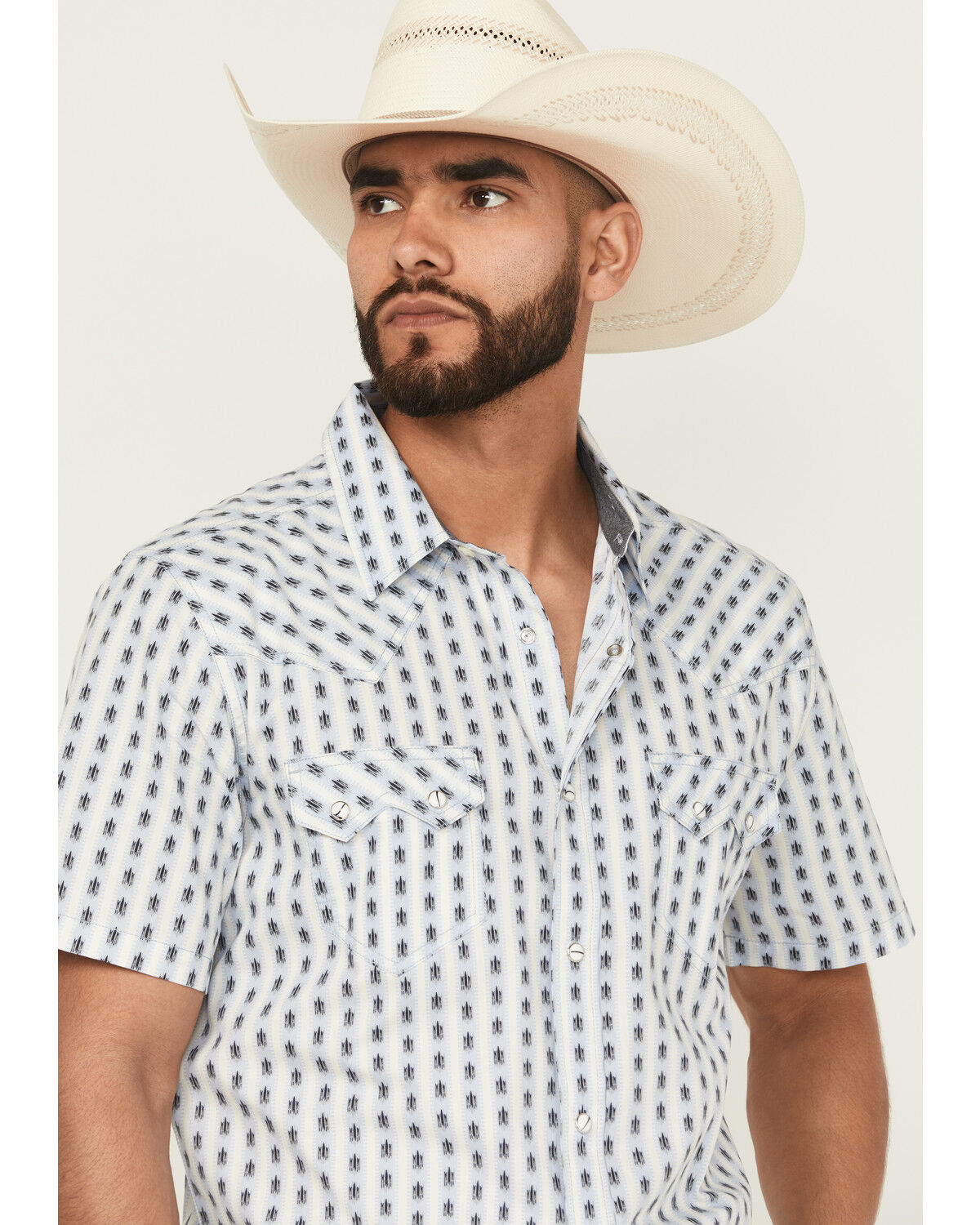Image #2 - Cody James Men's Outlaw Pass Southwestern Striped Short Sleeve Snap Western Shirt, White, hi-res