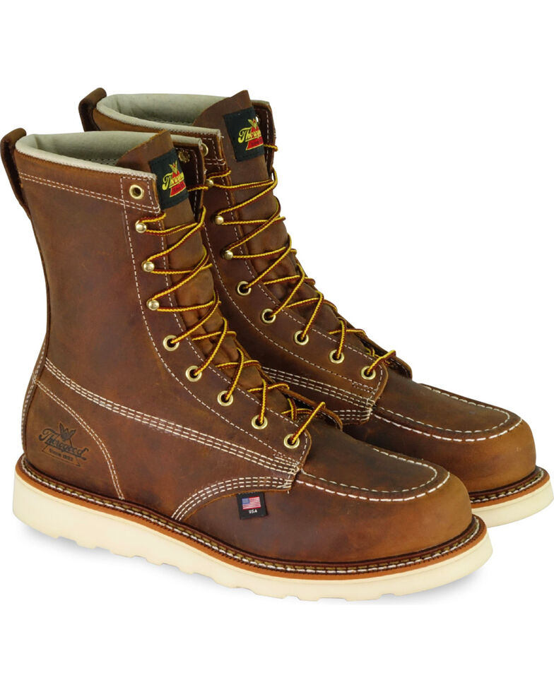 Thorogood Men's American Heritage 8" Wedge Work Boots - Steel Toe, Brown, hi-res
