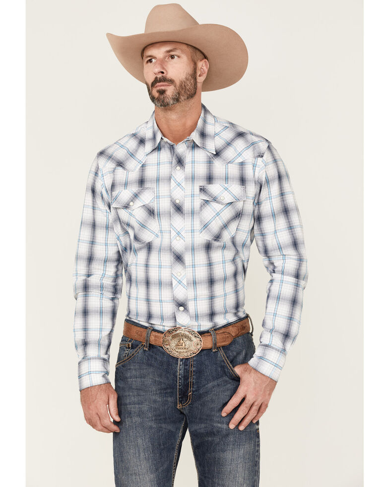 Wrangler 20X Men's AC Plaid Long Sleeve Snap Western Shirt , Blue, hi-res