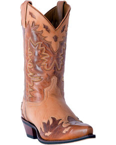 Laredo Men's Nash Wingtip Collar Overlay Cowboy Boots - Snip Toe, Tan, hi-res