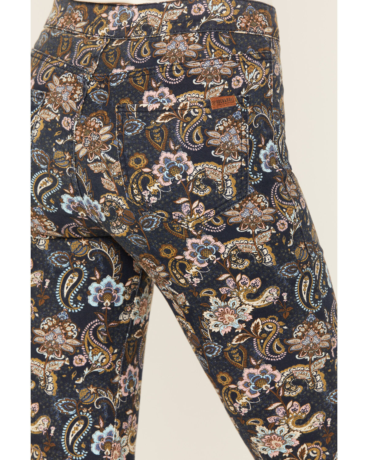 Image #4 - Rock & Roll Denim Women's Floral Print High Rise Button Bargain Bell Flare Jeans, Multi, hi-res