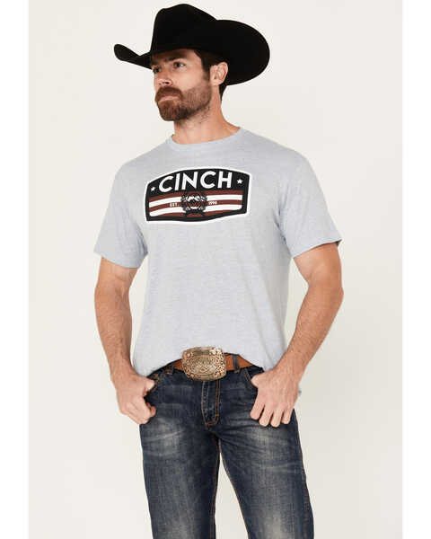 Image #1 - Cinch Men's Americana Logo Short Sleeve Graphic T-Shirt, Heather Blue, hi-res