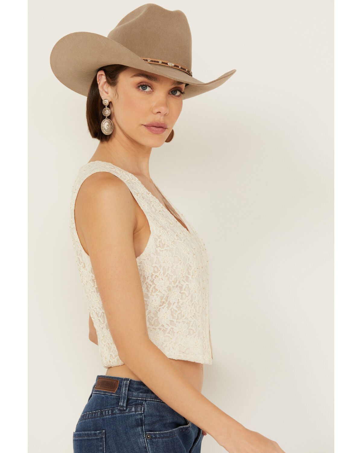 Image #3 - Shyanne Women's Beaded Lace Vest, Cream, hi-res