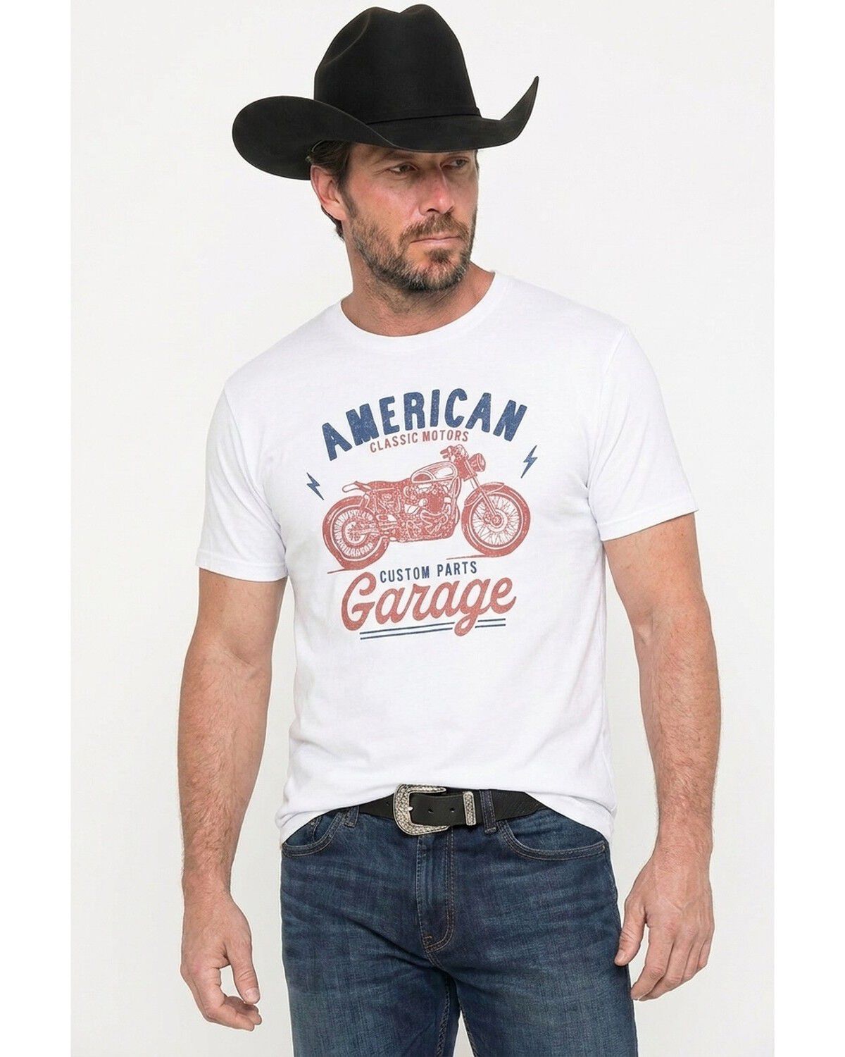 Image #1 - Americana Men's Vintage Garage Short Sleeve Graphic T-Shirt, White, hi-res