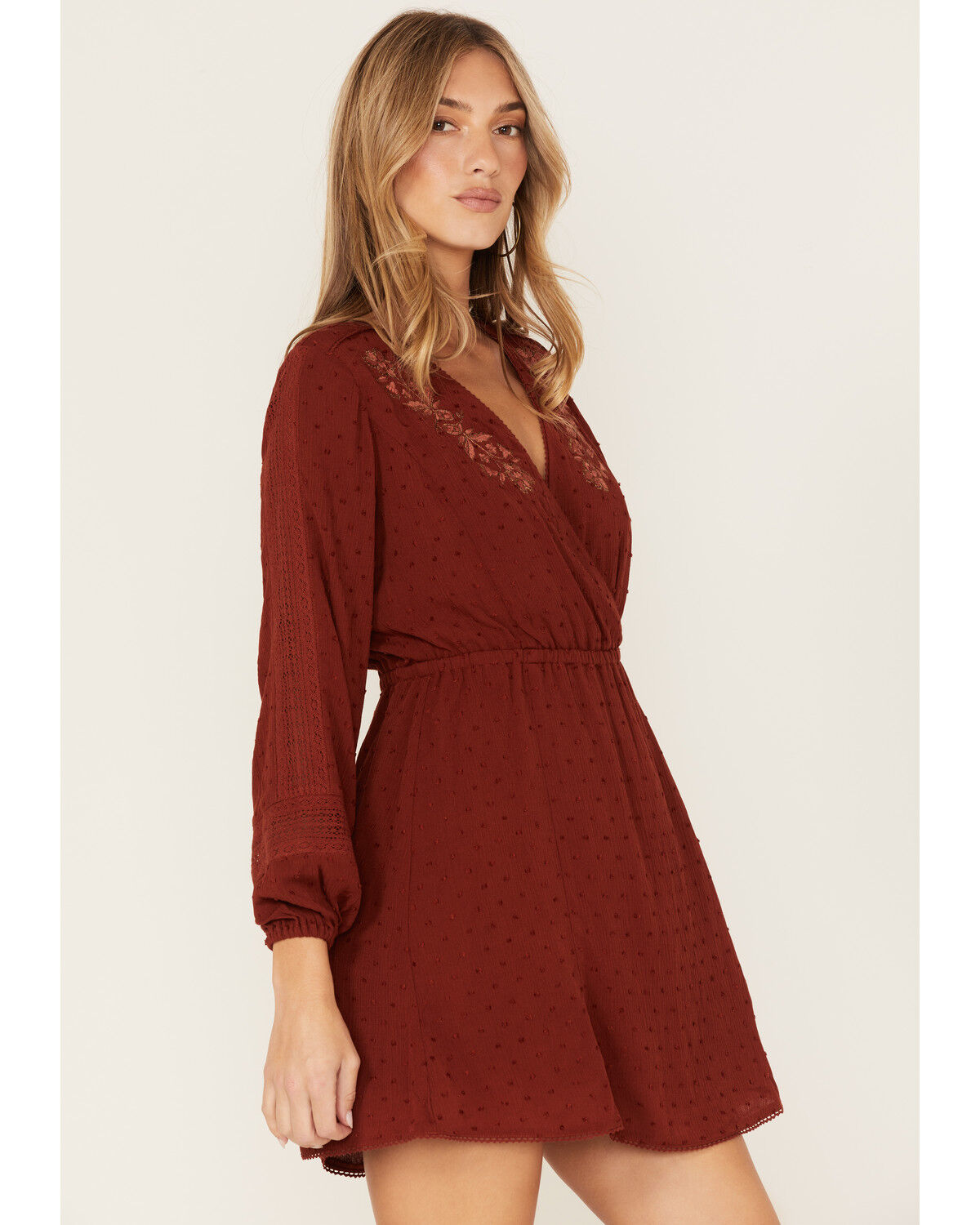 Image #2 - Idyllwind Women's Floral Embroidered Swiss Dot Wrap Dress, , hi-res