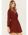 Image #2 - Idyllwind Women's Floral Embroidered Swiss Dot Wrap Dress, Brandy Brown, hi-res