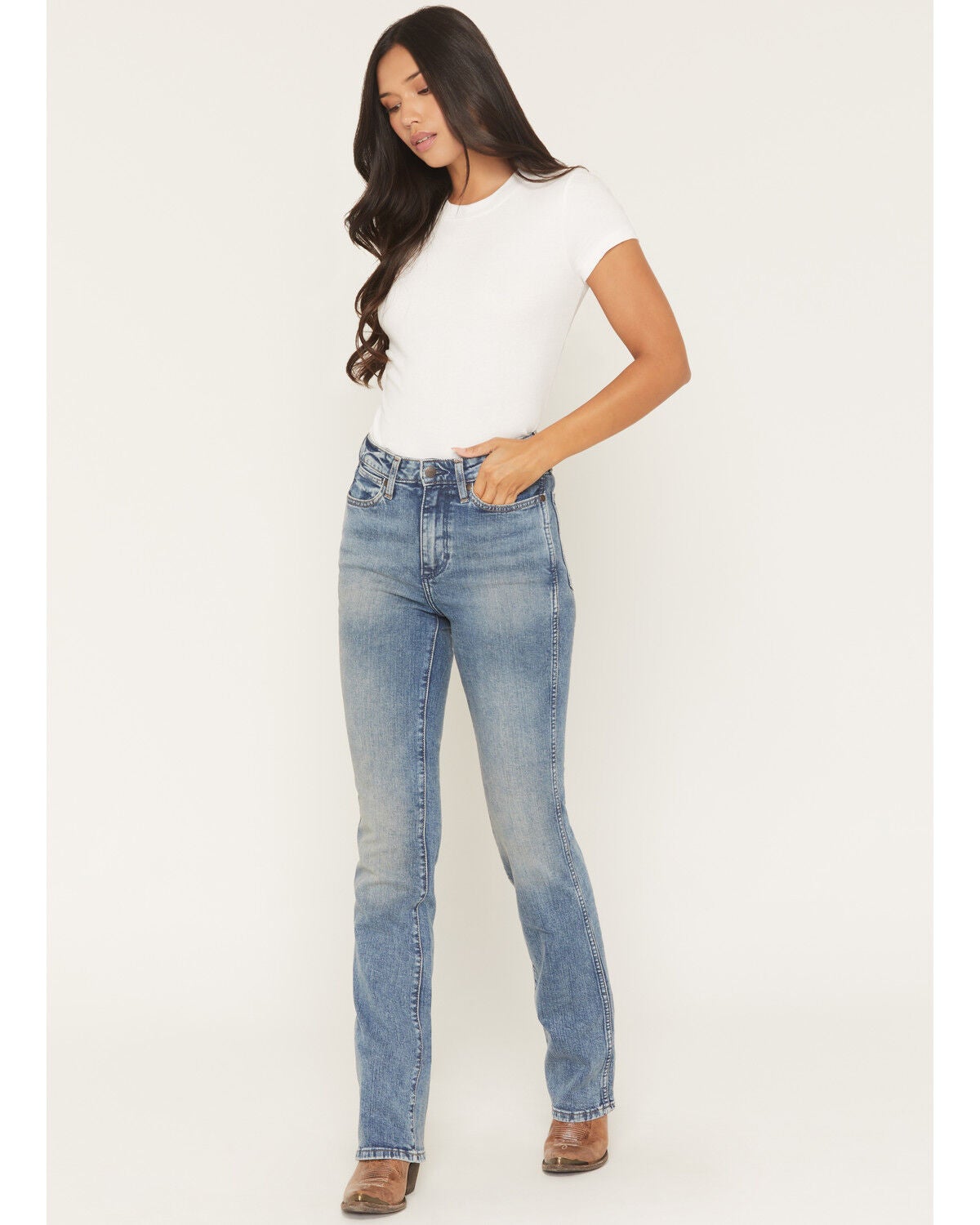 Wrangler Women's Dark Wash Mid Rise Bootcut Stretch Denim Jeans, Dark Wash, hi-res