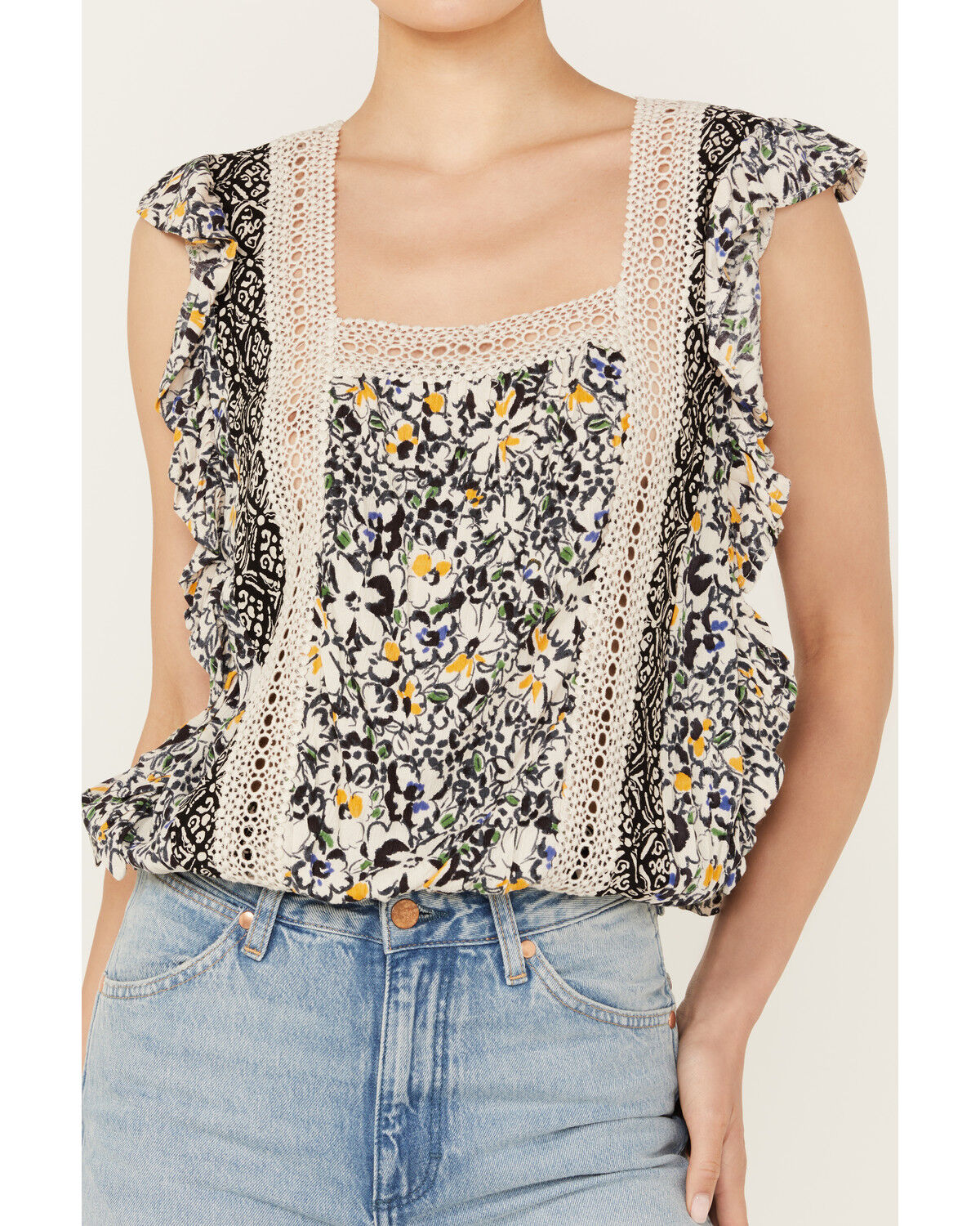 Image #3 - Angie Women's Butterfly Sleeve Floral Print Top, Black/white, hi-res
