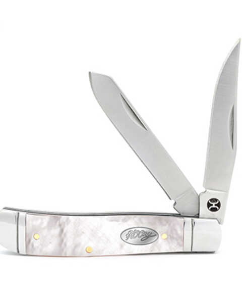 HOOey Mother Of Pearl Trapper Knife, White, hi-res