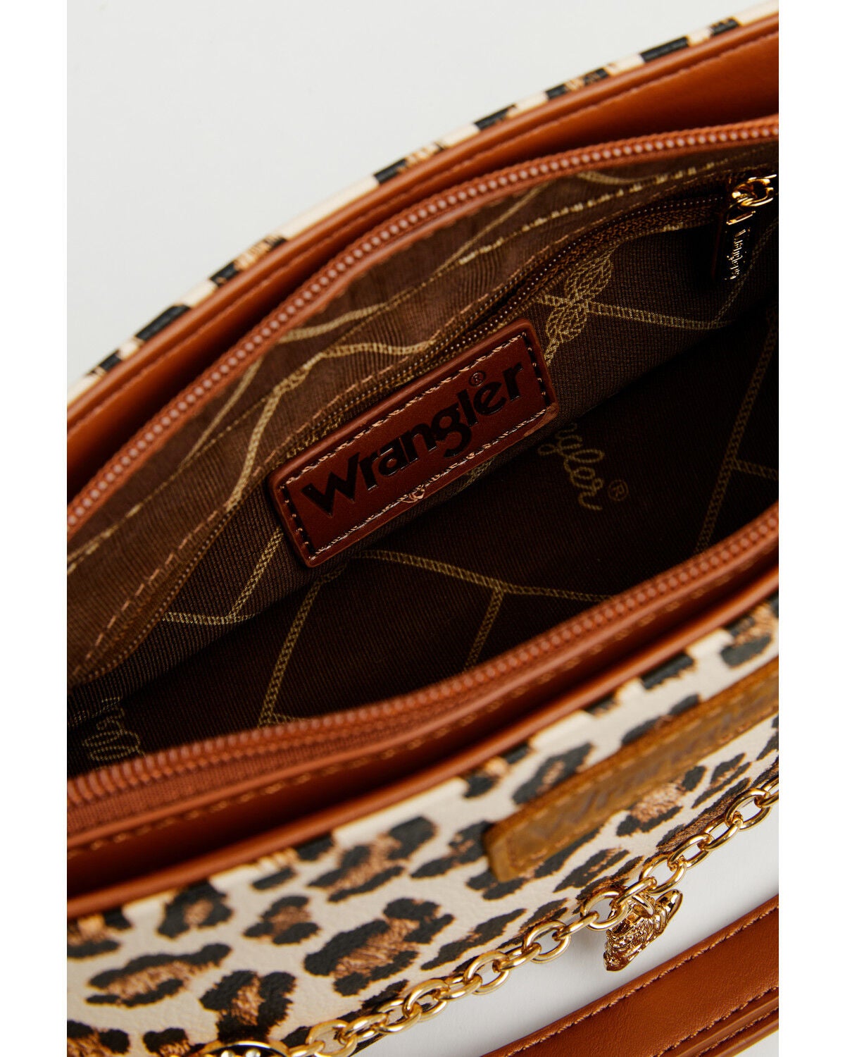 Image #4 - Wrangler Women's Boot Barn Exclusive Leopard Print Shoulder Bag with Chain, Brown, hi-res