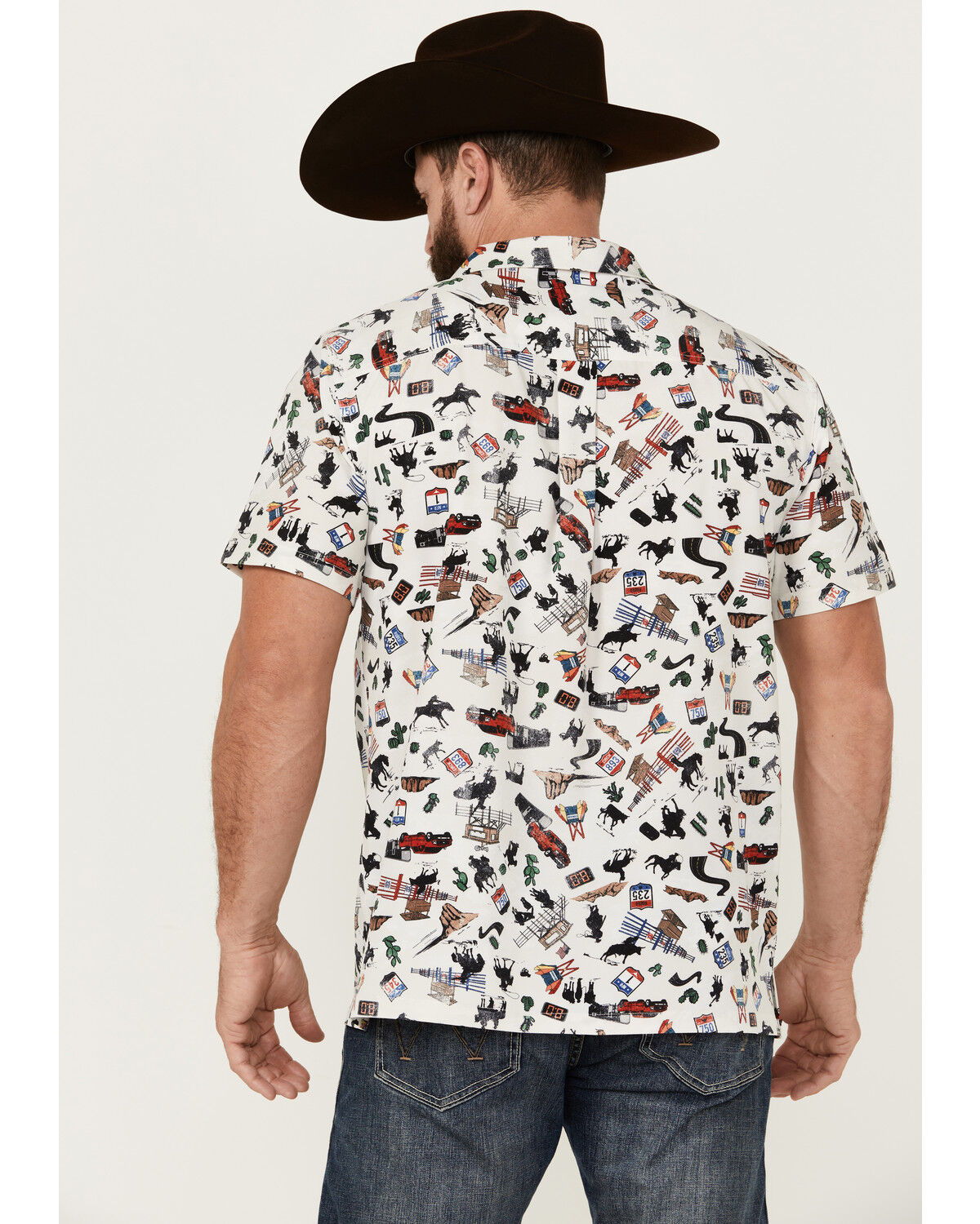 Image #4 - Cinch Men's Rodeo Conversational Print Short Sleeve Button-Down Performance Stretch Western Shirt, White, hi-res