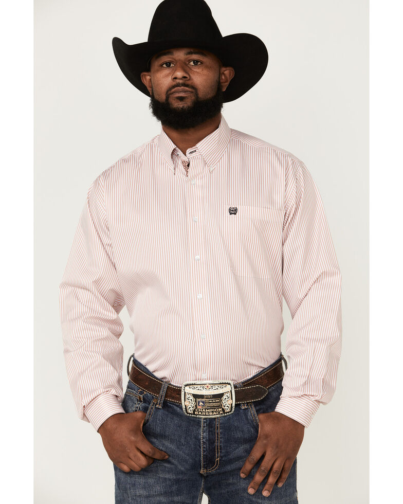 Cinch Men's Tencel White Stripe Long Sleeve Button-Down Western Shirt , White, hi-res