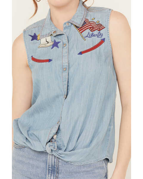 Image #3 - Ariat Women's Liberty Embroidered Button Down Sleeveless Top, Blue, hi-res