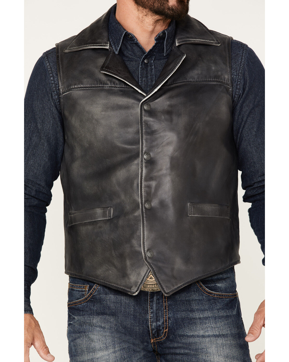 Image #3 - Cripple Creek Men's Snap-Front Moto Vest, Black, hi-res