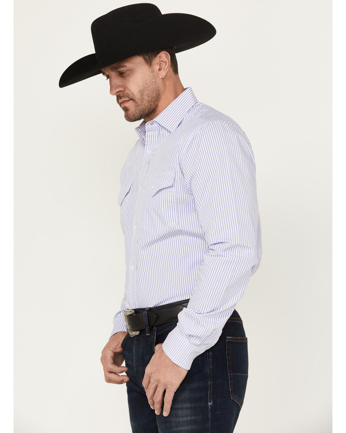Image #2 - Cody James Black 1978® Men's Condor Striped Print Long Sleeve Button-Down Western Shirt, Light Blue, hi-res