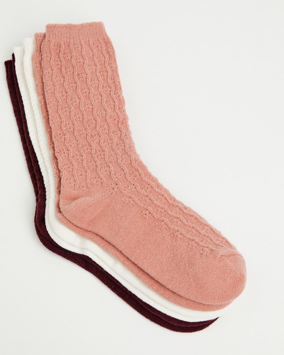 Boot Barn Women's Cozy Luxe Textured Socks - 3 Pack, Pink, hi-res
