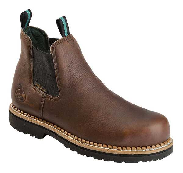 Image #2 - Georgia Boot Men's Romeo Waterproof Slip-On Work Shoes - Round Toe, Brown, hi-res
