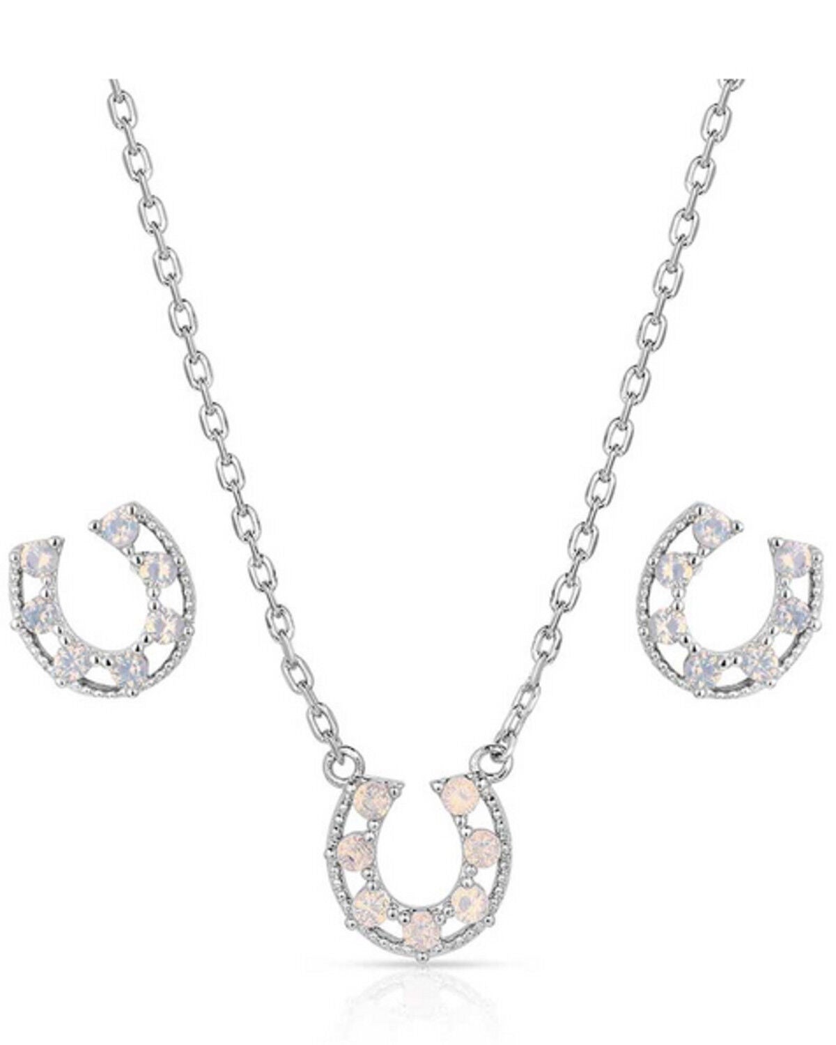 Montana Silversmiths Women's Delicate Glamour Horseshoe Jewelry Set - 2 Piece, Silver, hi-res