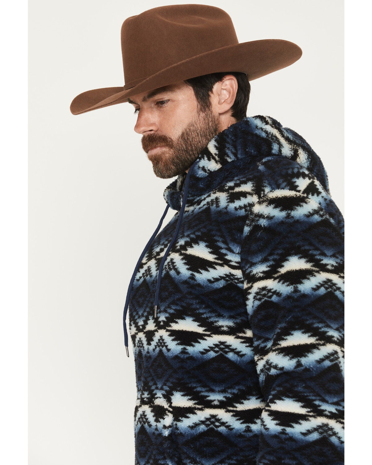 Image #2 - Rock & Roll Denim Men's Southwestern Print Berber Hooded Sweatshirt, Blue, hi-res