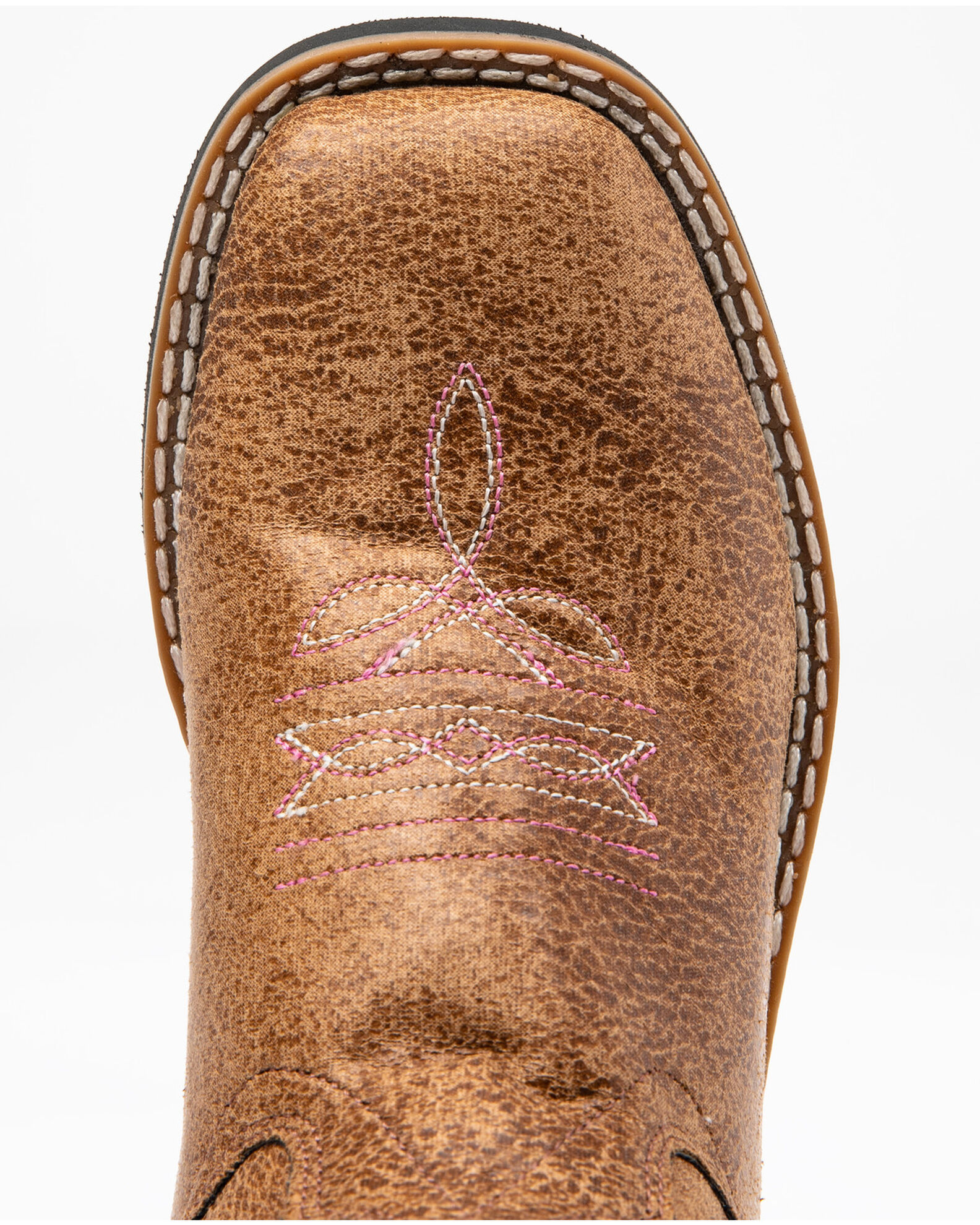 Image #6 - Shyanne Girls' Madison Faux Leather Western Boots - Square Toe, Brown/pink, hi-res