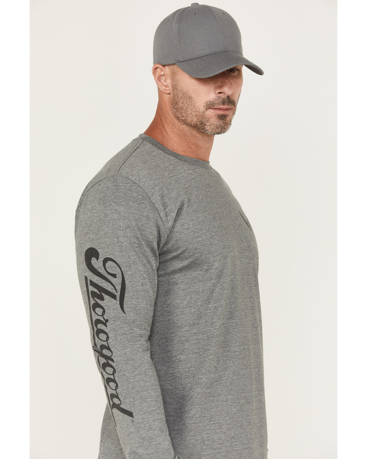 Image #2 - Thorogood Men's Wheel Script Logo Long Sleeve Graphic T-Shirt, Heather Grey, hi-res