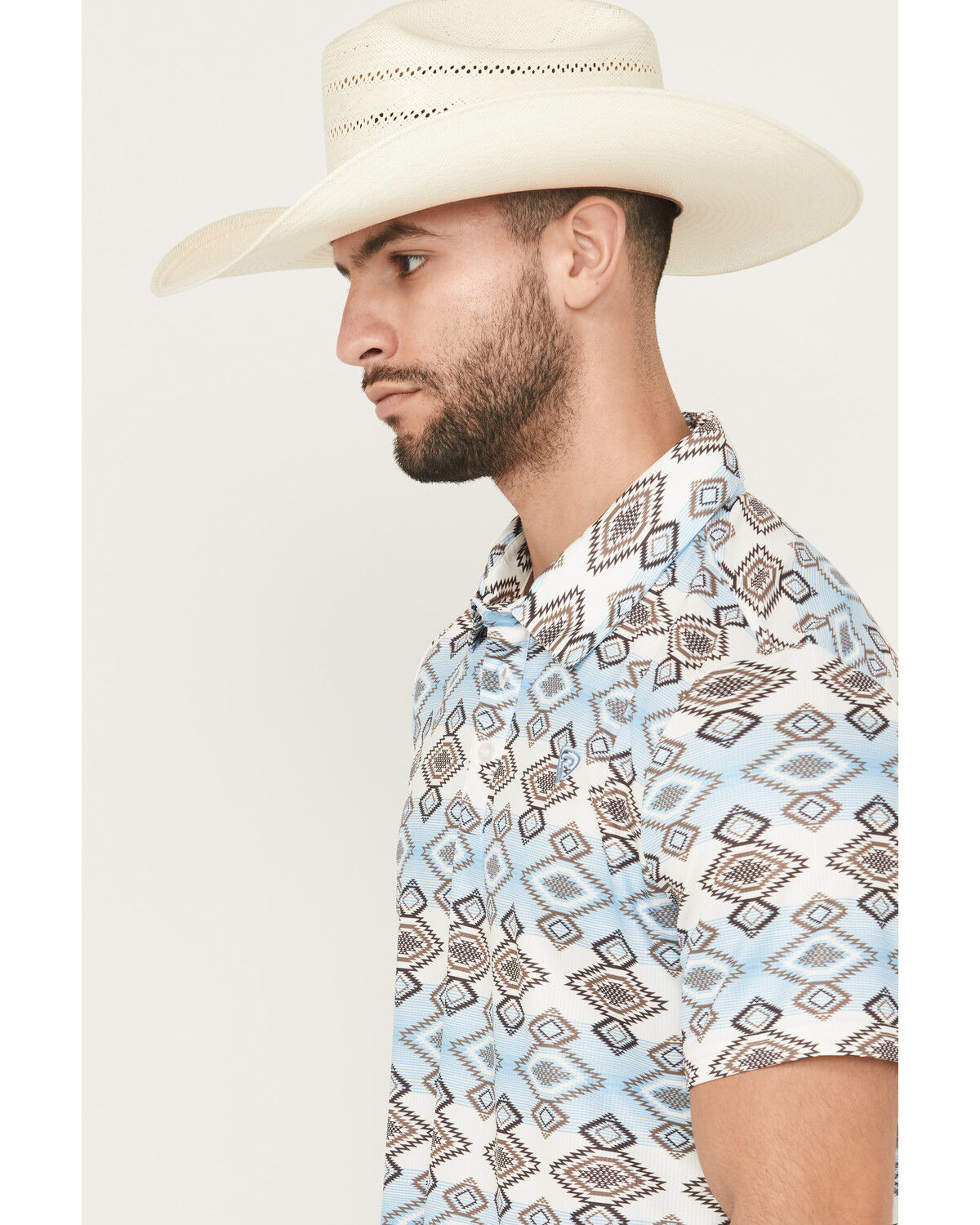 Image #2 - Rock & Roll Denim Men's Southwestern Striped Short Sleeve Polo, White, hi-res