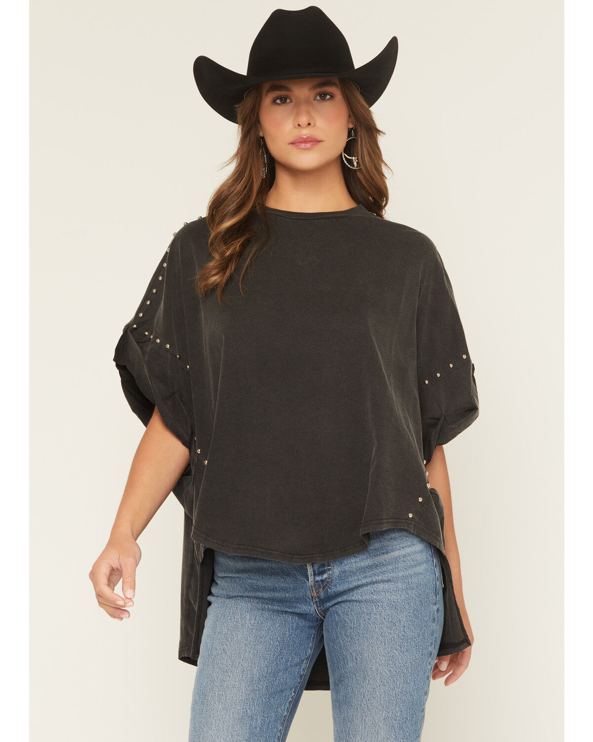 Image #1 - Blue B Women's Studded Short Sleeve Tee, Black, hi-res