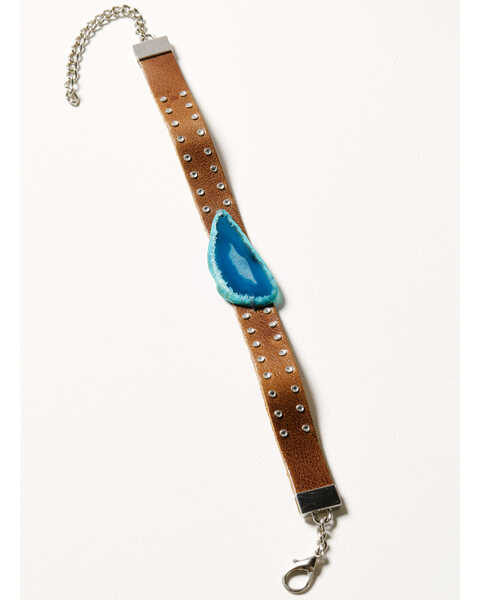 Shyanne Women's Brown Monument Valley Blue Agate Leather Choker Necklace, Brown, hi-res