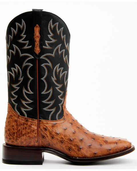 Image #2 - Cody James Men's Full Quill Cognac Ostrich Exotic Western Boots - Broad Square Toe , Black, hi-res