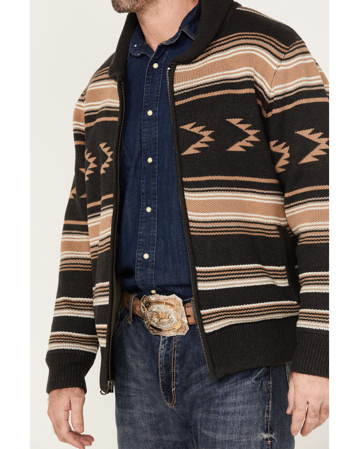 Image #3 - Cinch Men's Full-Zip Striped Sweater, Charcoal, hi-res