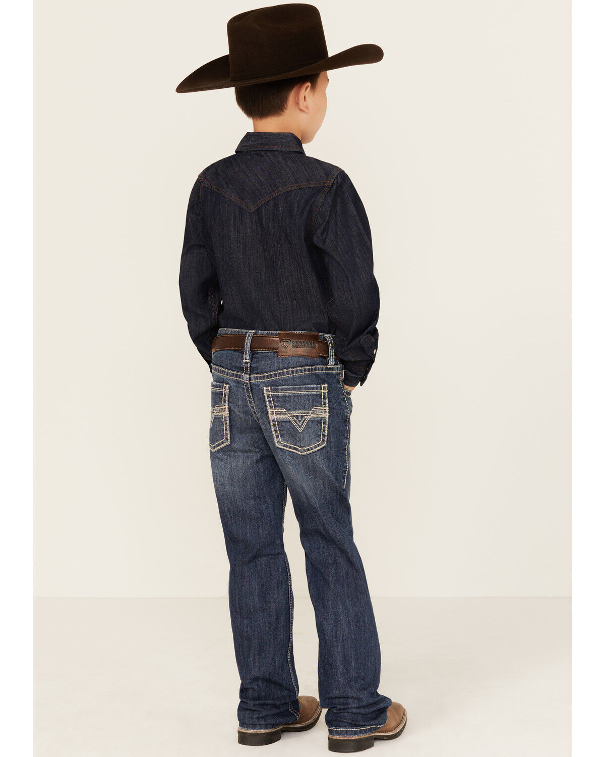 Image #3 - Rock & Roll Denim Boys' Embroidered Bootcut Stretch Denim Jeans, Blue, hi-res