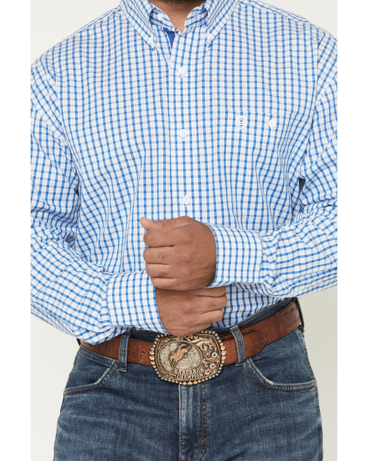 Image #3 - George Strait by Wrangler Men's Plaid Print Long Sleeve Button-Down Stretch Western Shirt - Tall, Blue, hi-res