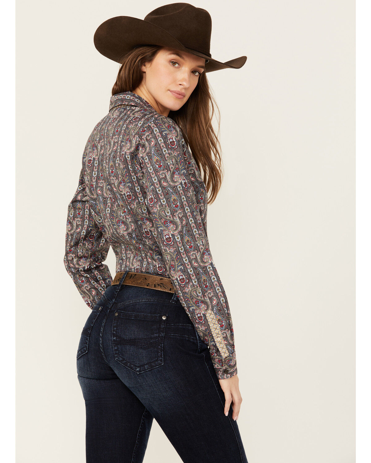 Image #4 - Cinch Women's Paisley Print Long Sleeve Button-Down Western Core Shirt, Grey, hi-res