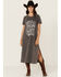 Image #1 - Blended Women's Rock & Roll Short Sleeve Graphic Midi T-Shirt Dress, Black, hi-res