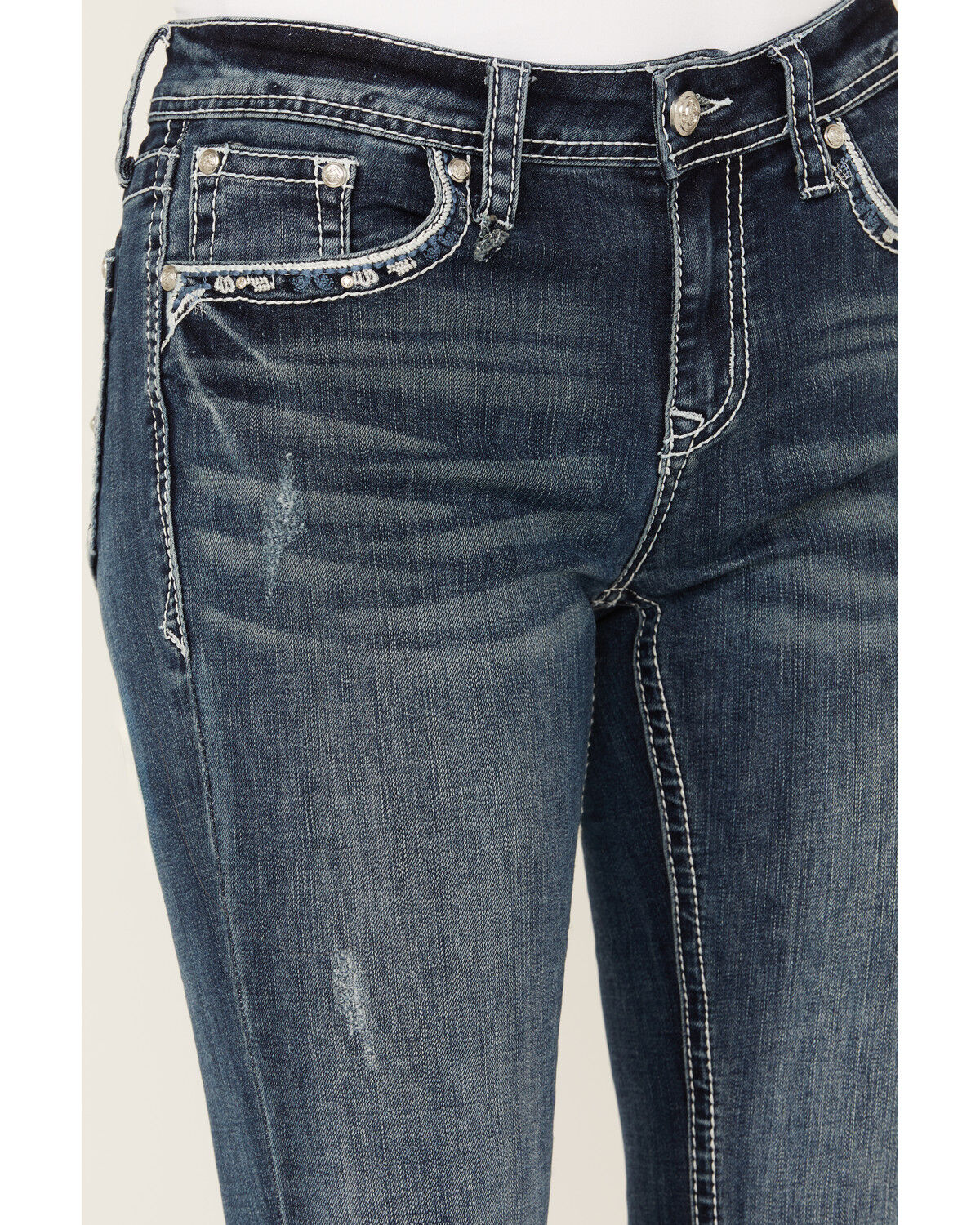 Image #4 - Grace In LA Women's Medium Wash Paisley Cross Pocket Bootcut Stretch Denim Jeans, Medium Wash, hi-res