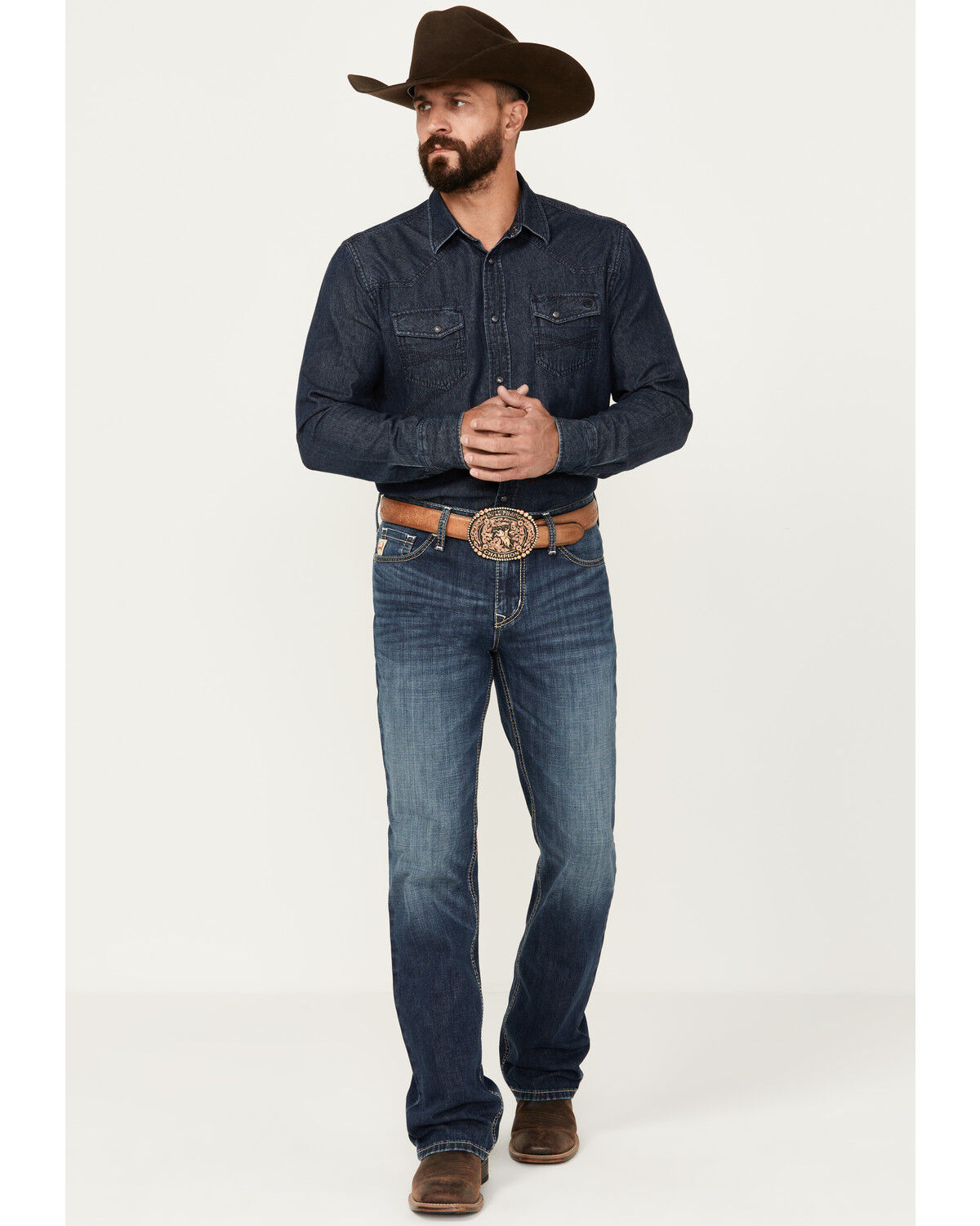 Image #1 - Cinch Men's Ian Dark Wash Slim Bootcut Performance Stretch Denim Jeans, Indigo, hi-res