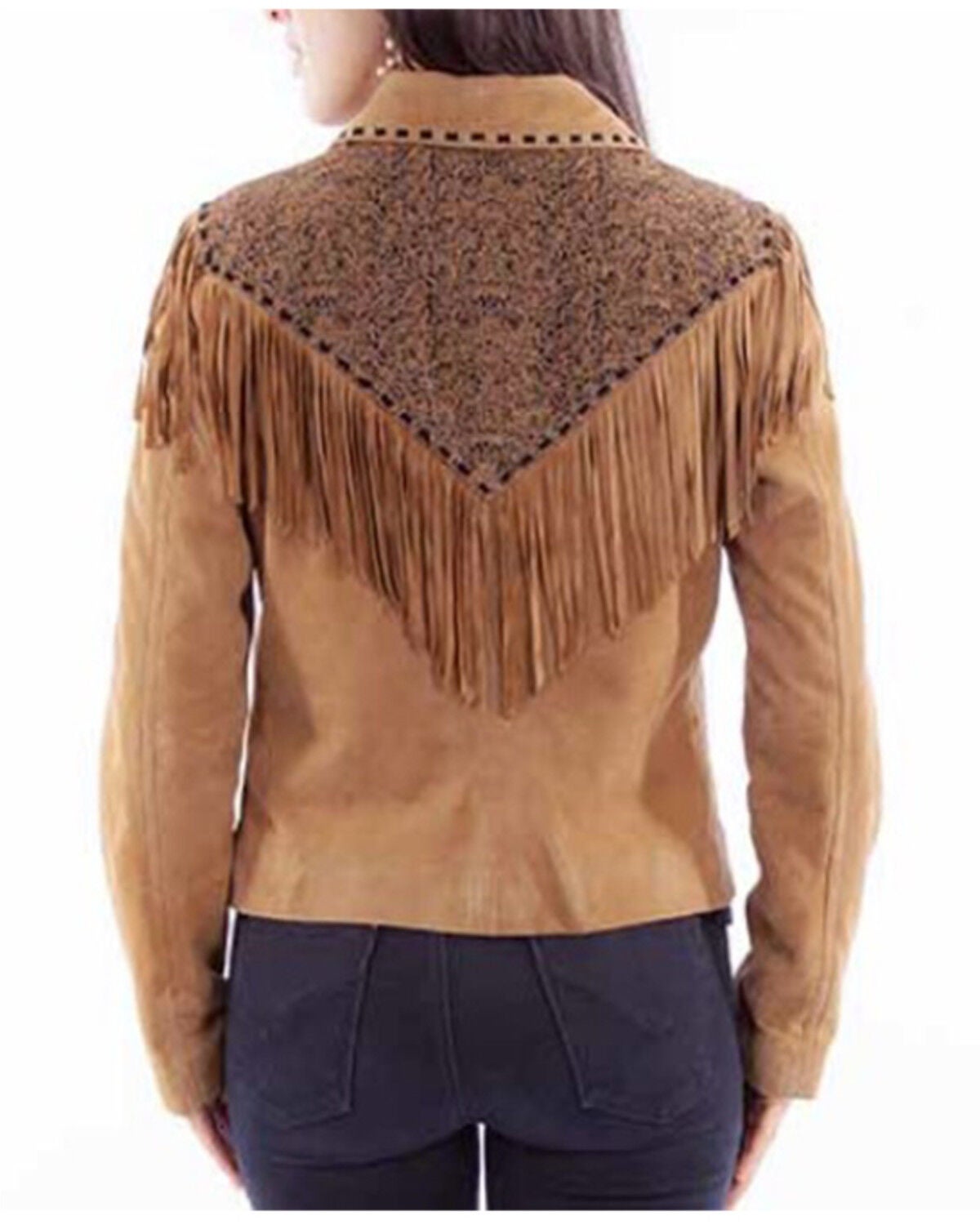 Image #2 - Scully Women's Fringe and Scroll Work Leather Jacket, Tan, hi-res