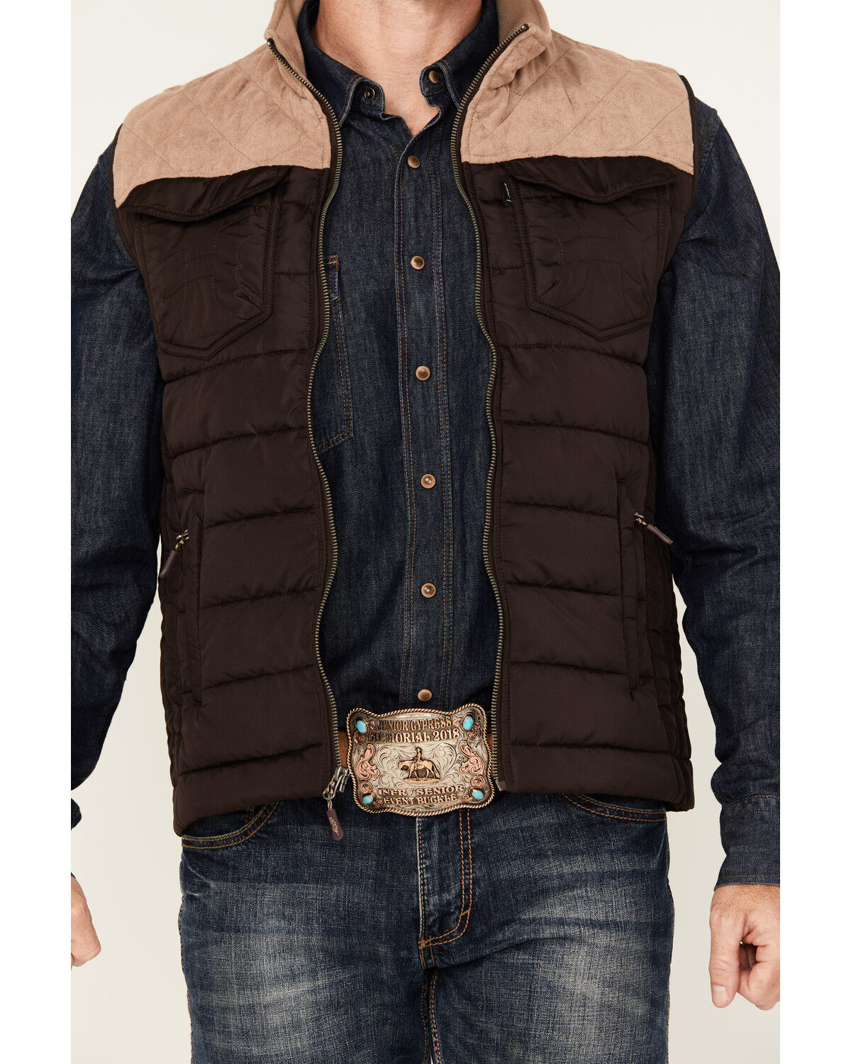 Image #3 - Hooey Men's Colorblock Packable Puffer Vest, Brown, hi-res