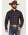 Image #1 - Ariat Men's Tyler Plaid Print Long Sleeve Button-Down Western Shirt, Navy, hi-res