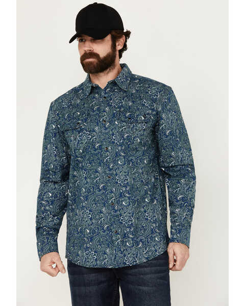 Cody James Men's FR Printed Lightweight Long Sleeve Snap Western Work Shirt, Navy, hi-res
