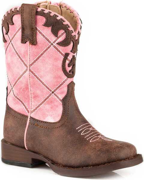 Image #1 - Roper Toddler Girls' Diamond Stitched Boots - Square Toe , Pink, hi-res