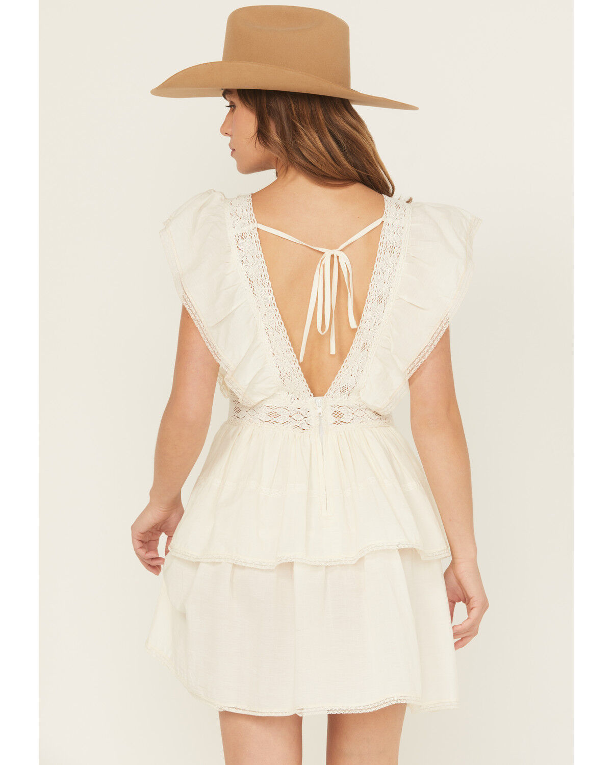 Image #4 - Rock & Roll Denim Women's Solid Flutter Sleeve Mini Dress, Natural, hi-res