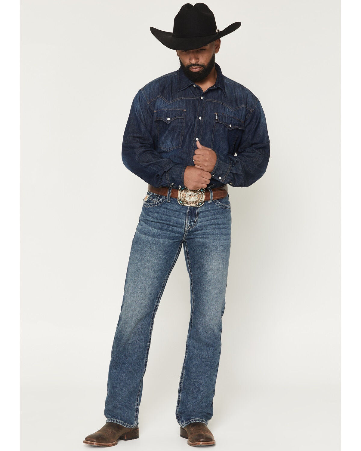 Cinch Men's Ian Medium Wash Slim Bootcut Rigid Denim Jeans, Indigo, hi-res
